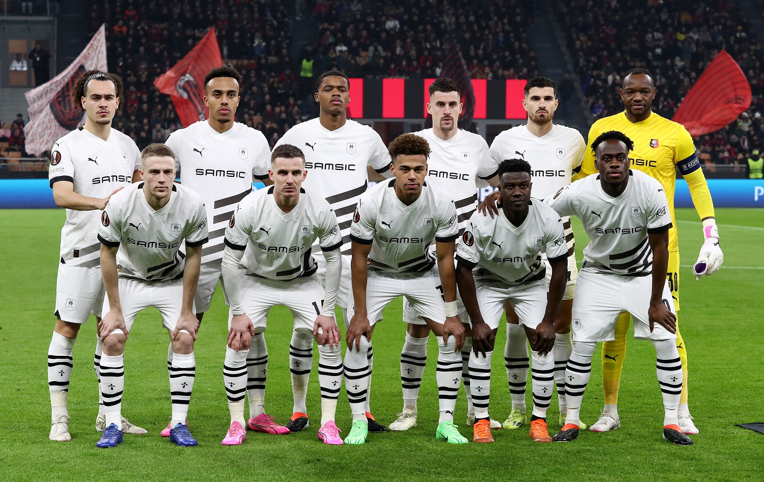 Players of Stade Rennais pose for a team photograph