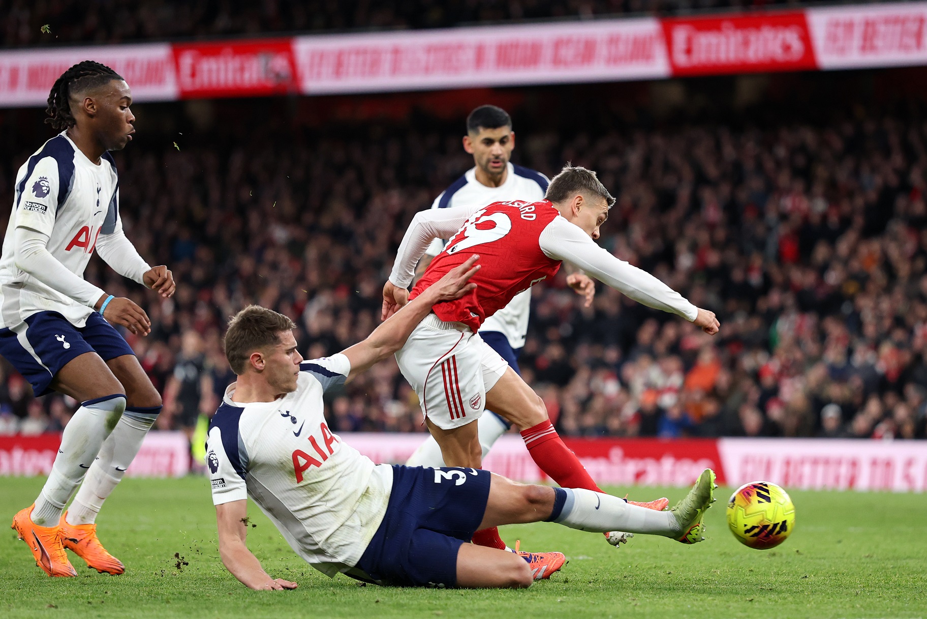 Leandro Trossard of Arsenal scores against Tottenham
