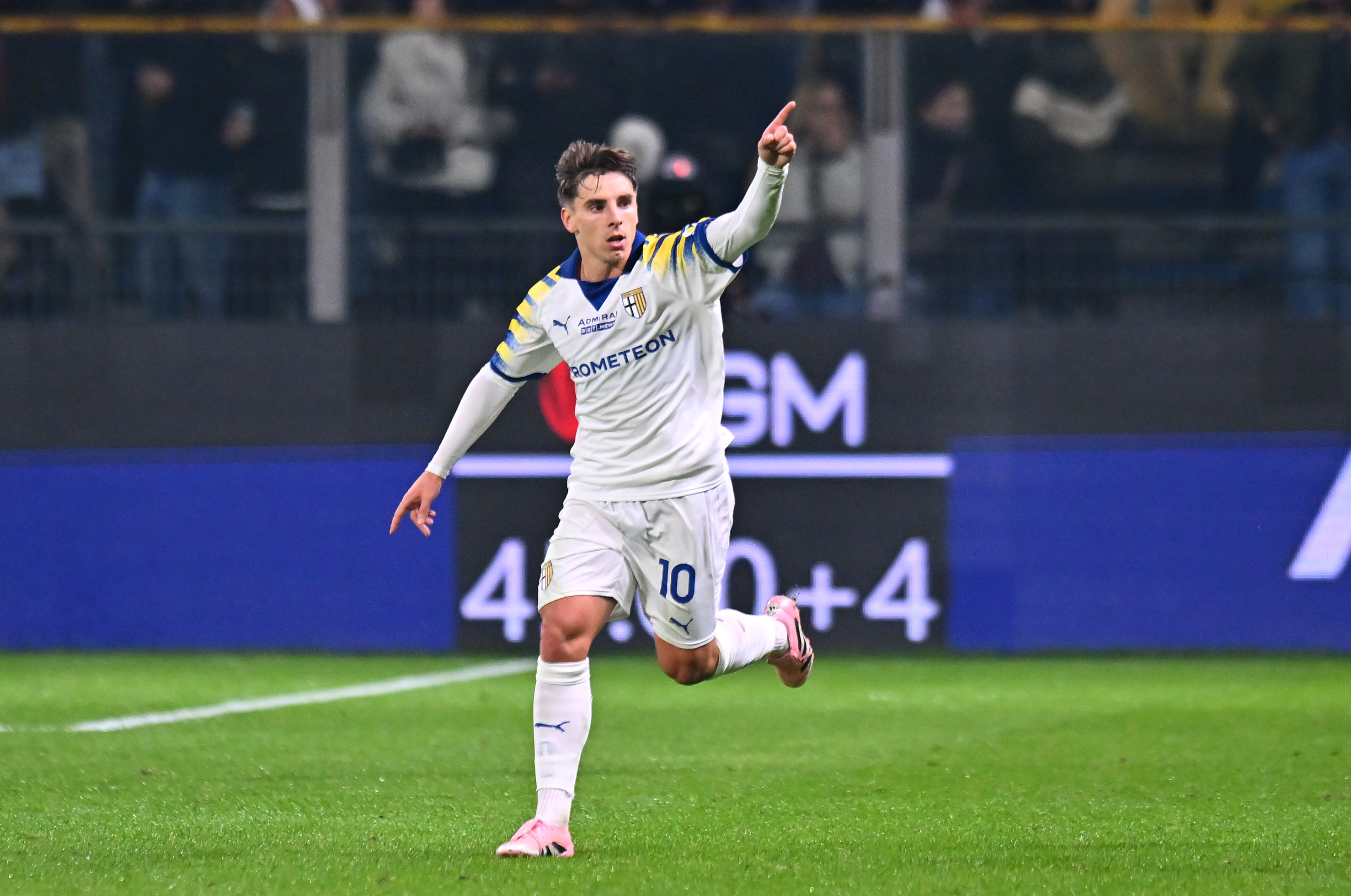 Adrian Bernabe of Parma celebrates scoring his team's first goal