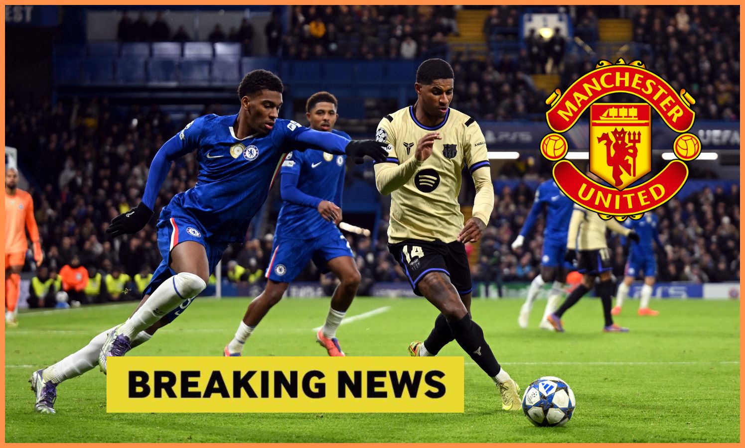 Marcus Rashford in action for Barcelona against Chelsea