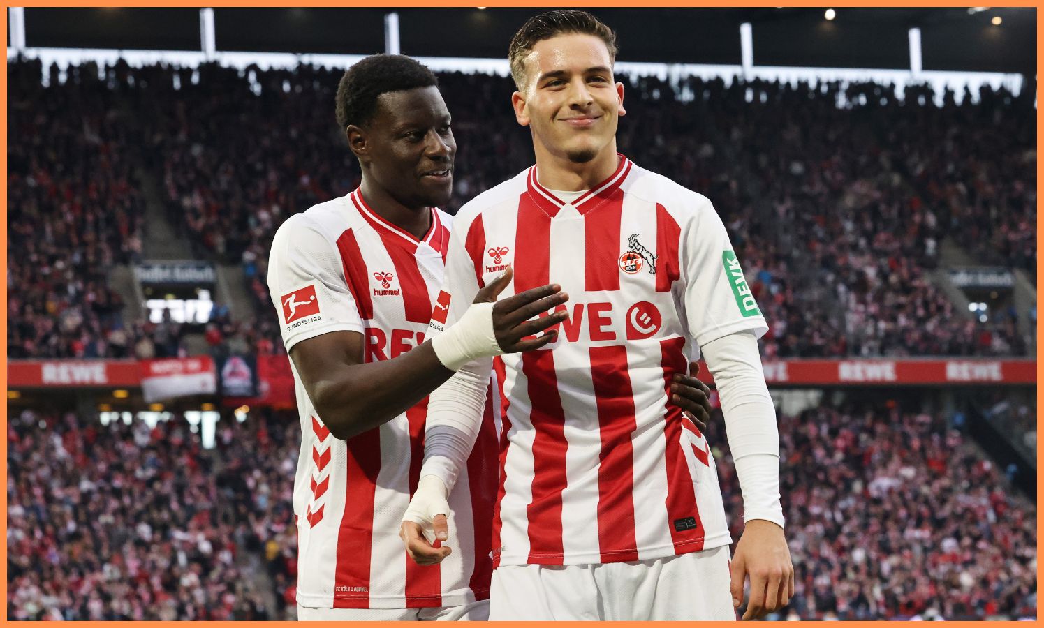 Said El Mala celebrates scoring his team's first goal with teammate Ragnar Ache