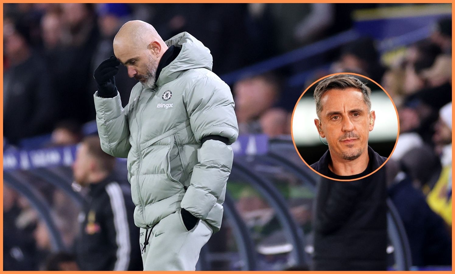 Enzo Maresca reacts during Chelsea's defeat vs Leeds United
