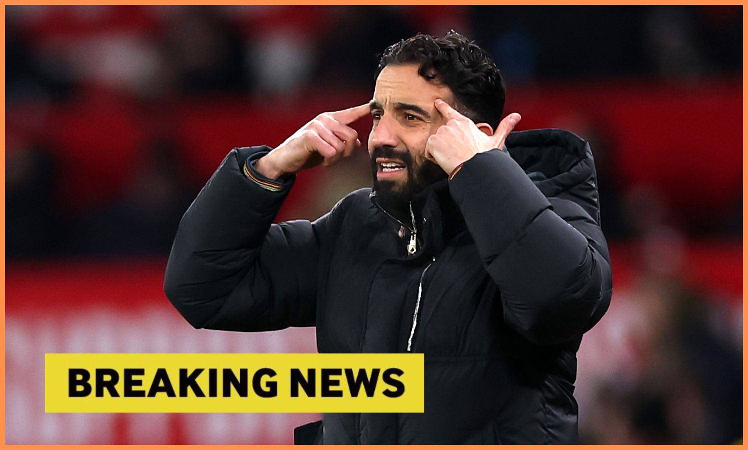 Man United manager Ruben Amorim and 'breaking news' banner