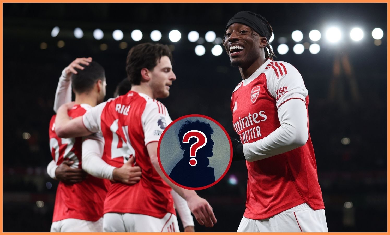 Noni Madueke celebrates with his Arsenal teammates