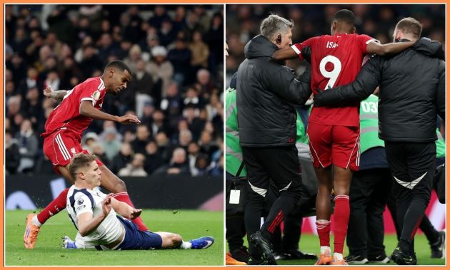 Alexander Isak scores and gets injured during Liverpool's game vs Tottenham