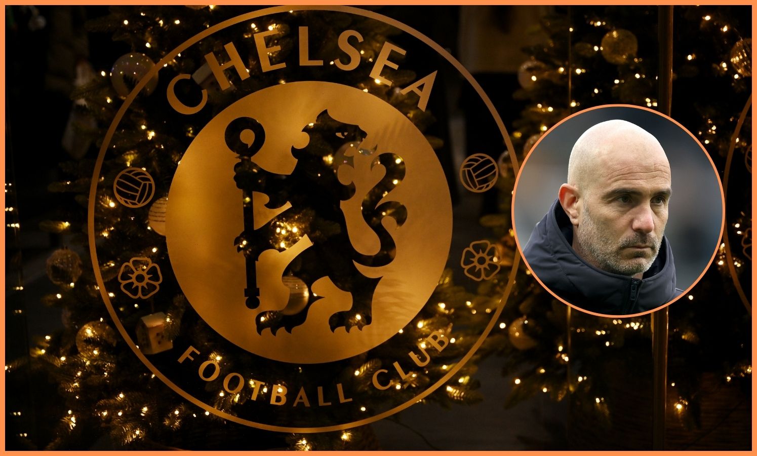 Enzo Maresca and the Chelsea FC logo