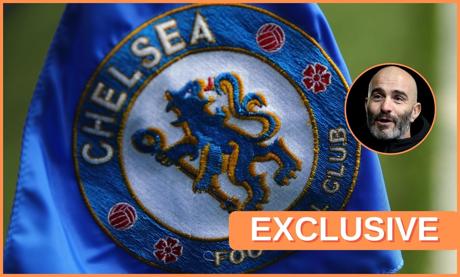 Chelsea logo and manager Enzo Maresca, plus 'exclusive' banner