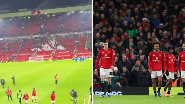 Split image of the fan footage and man united players