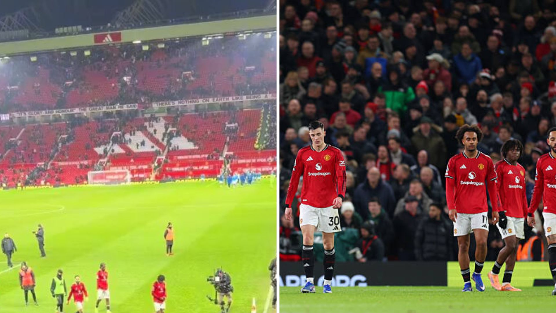 Split image of the fan footage and man united players