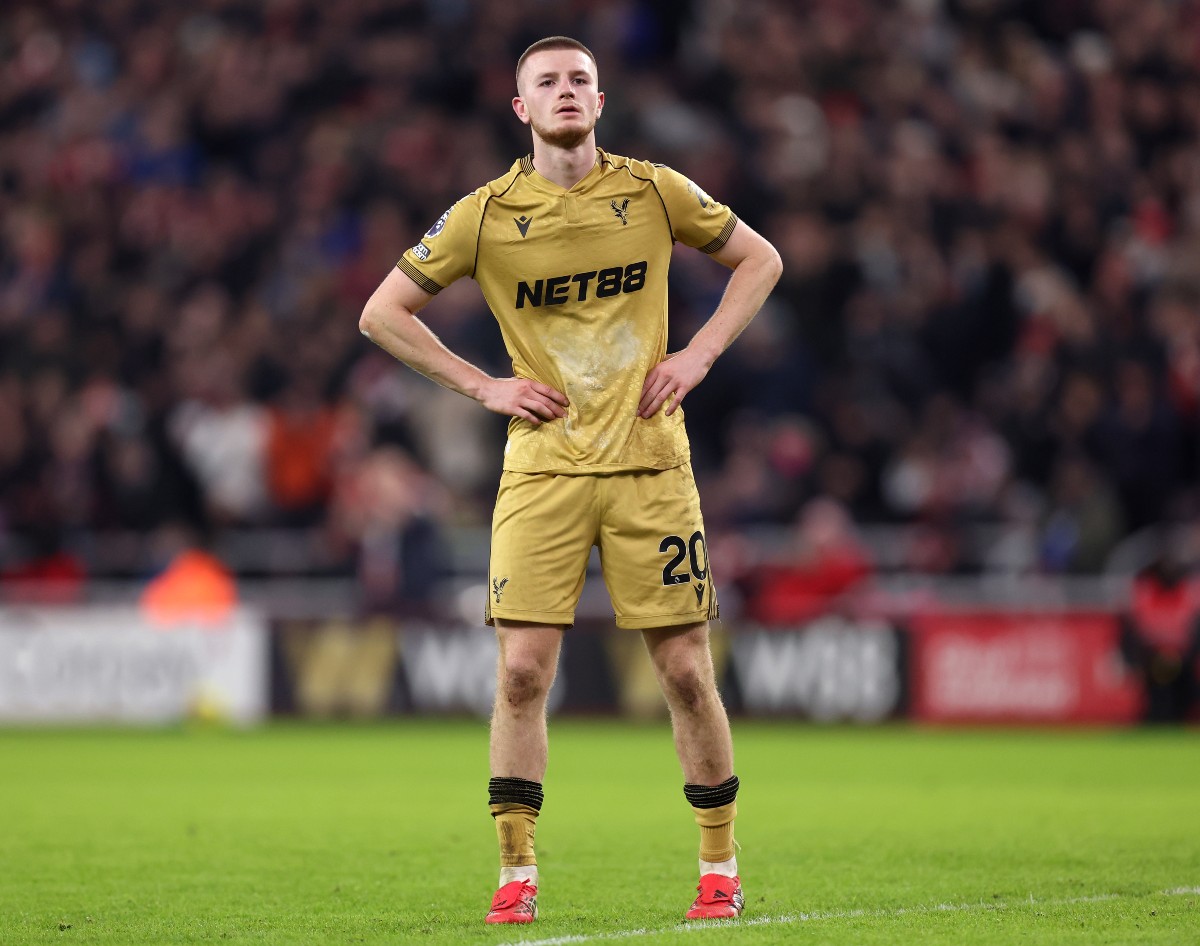 Adam Wharton of Crystal Palace reacts after the defeat to Sunderland