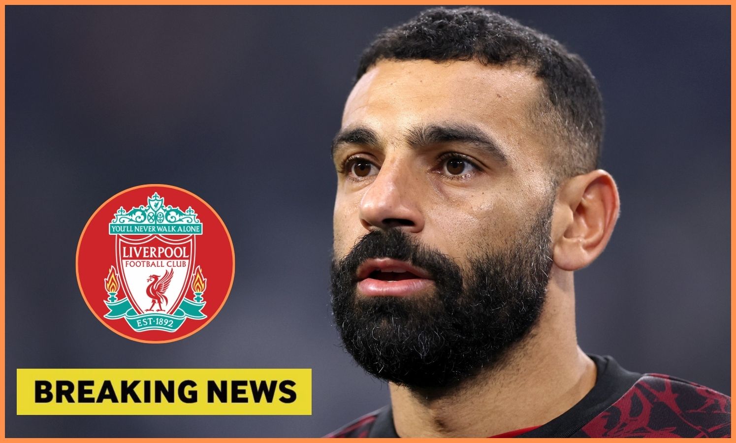 Mohamed Salah of Liverpool, plus 'breaking news' banner