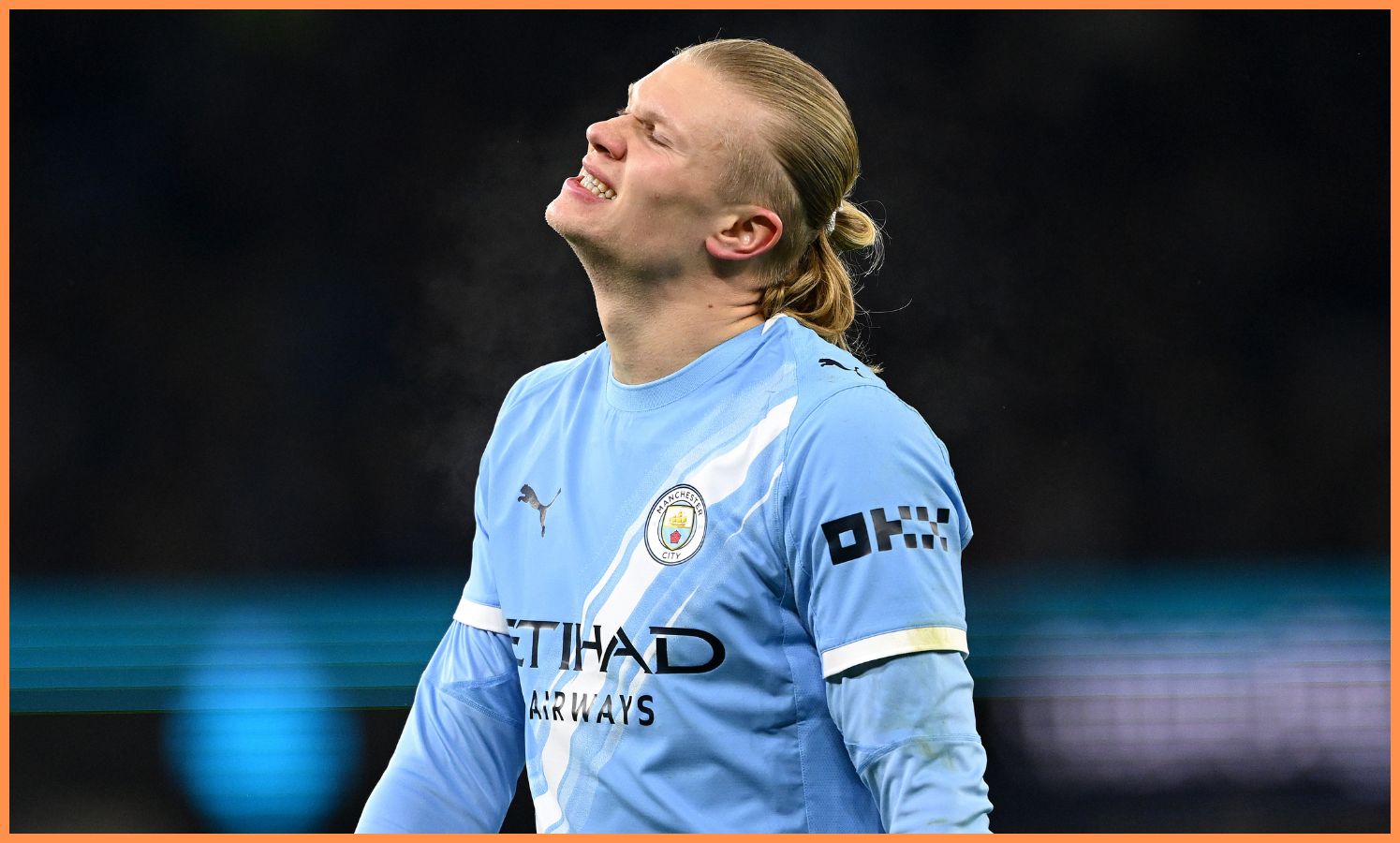 Erling Haaland reacts during Manchester City's draw vs Brighton