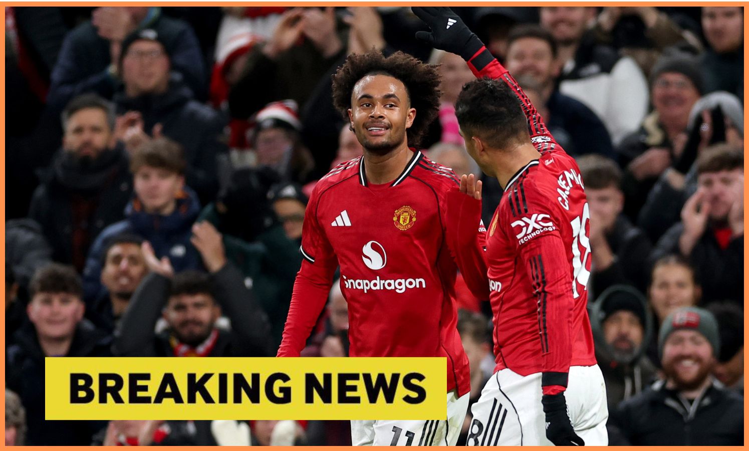Casemiro and Joshua Zirkzee, plus 'breaking news' banner