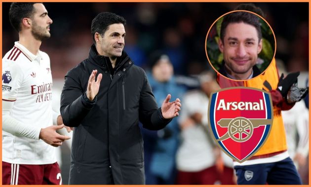 Mikel Arteta, the Arsenal logo, and David Ornstein