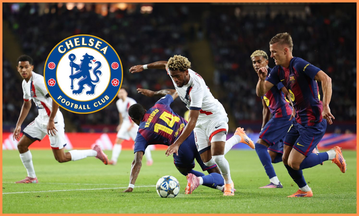 Ibrahim Mbaye in action for PSG against Barcelona