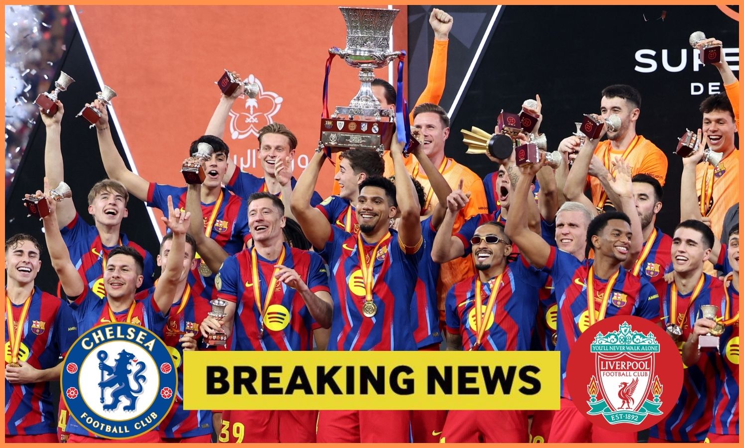 Ronald Araujo celebrates Barcelona's Spanish Super Cup win vs Real Madrid