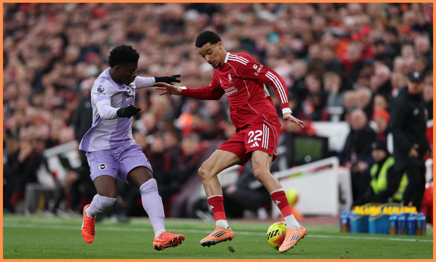 Carlos Baleba in action against Liverpool