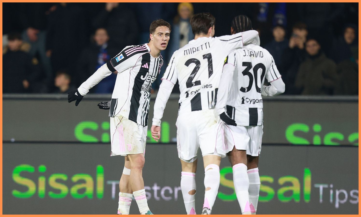 Kenan Yildiz celebrates with his Juventus teammates