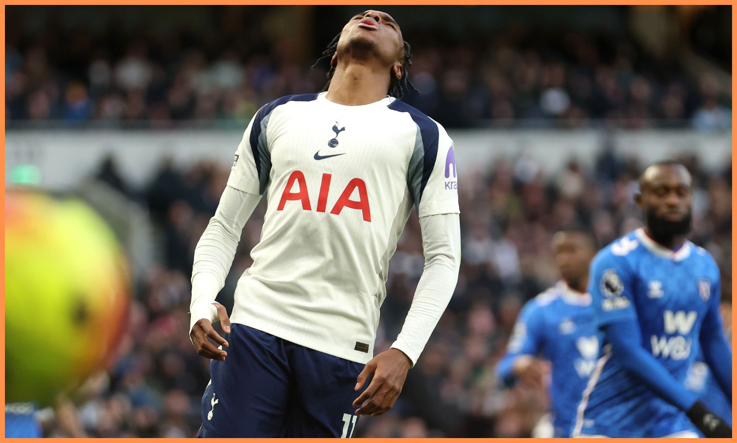 Mathys Tel reacts during Tottenham's draw vs Sunderland