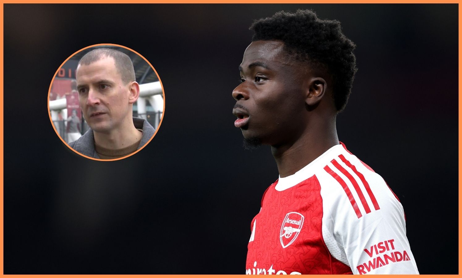 Bukayo Saka of Arsenal and journalist Charles Watts