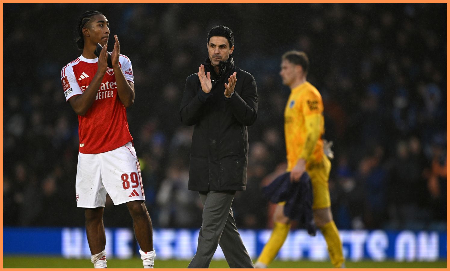 Arsenal manager Mikel Arteta applauds the fans