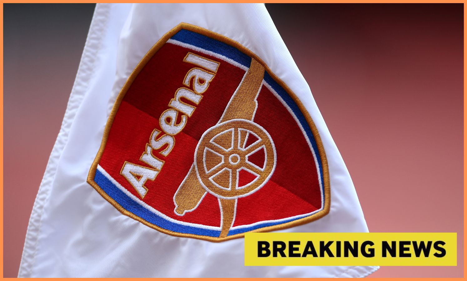 Arsenal FC flag and 'breaking news' banner