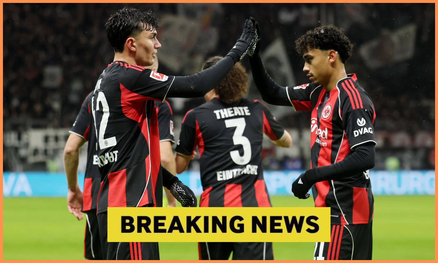 Nathaniel Brown celebrates with his Eintracht Frankfurt teammates
