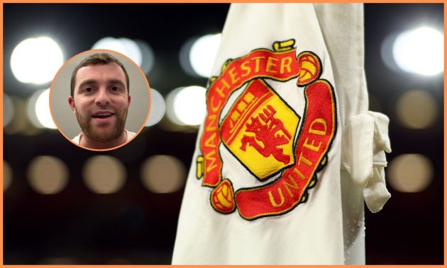 The Manchester United logo on a corner flag, and Fabrizio Romano