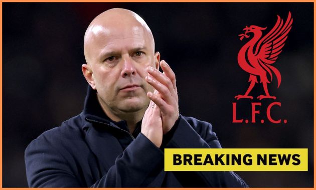 Liverpool's Arne Slot and 'breaking news' banner