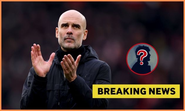 Pep Guardiola and 'breaking news' banner