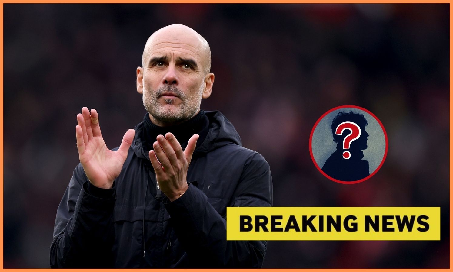 Pep Guardiola and 'breaking news' banner