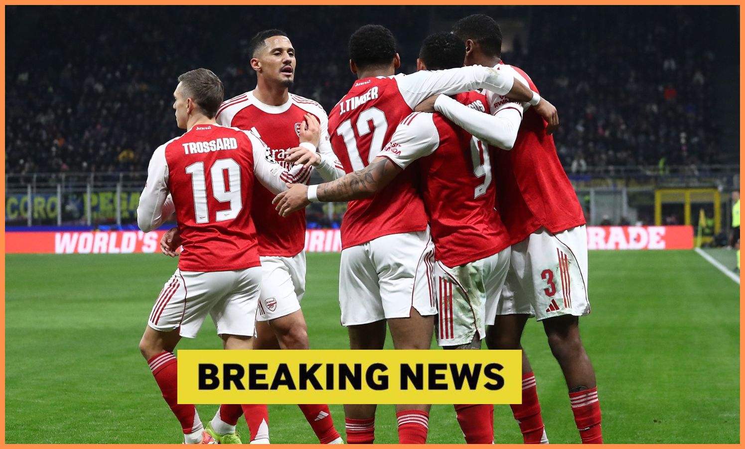 Arsenal players celebrate during the win at Inter Milan