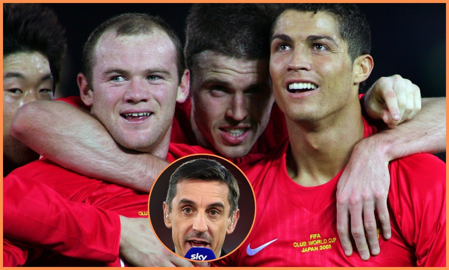 Wayne Rooney, Michael Carrick, Cristiano Ronaldo, and Gary Neville