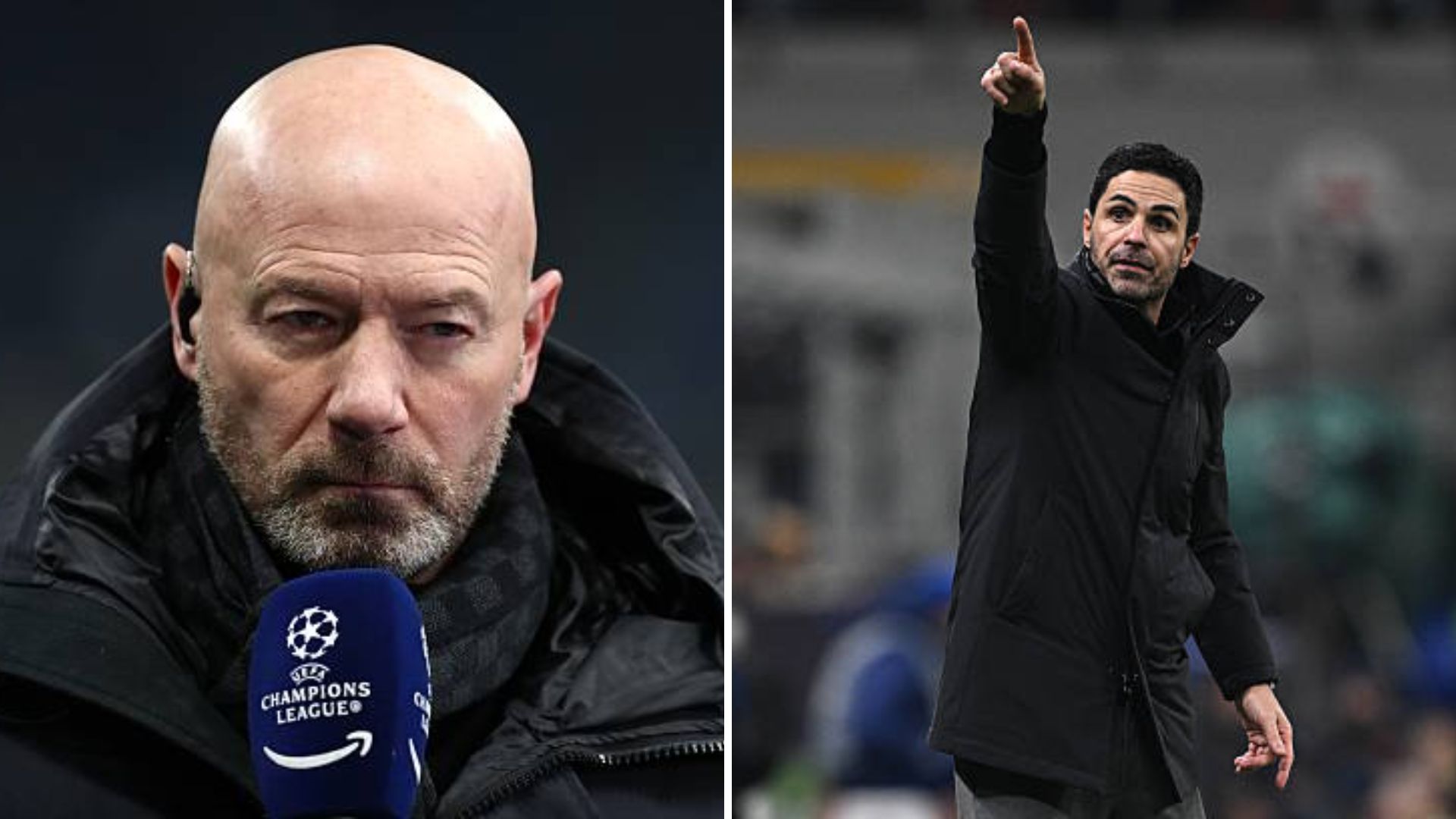 Split image of Alan Shearer and Arsenal manager Mikel Arteta