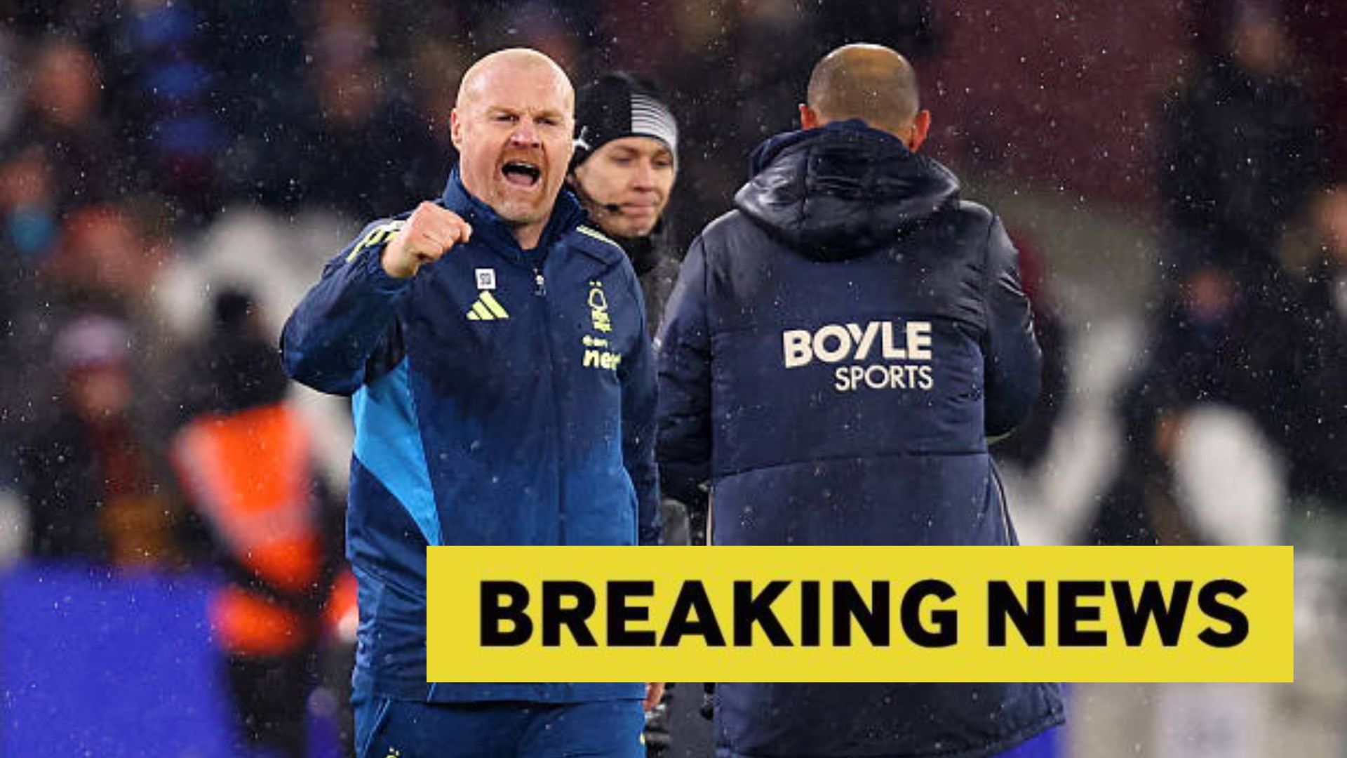 Sean Dyche manager / head coach of Nottingham Forest celebrates after the Premier League match between West Ham United and Nottingham Forest