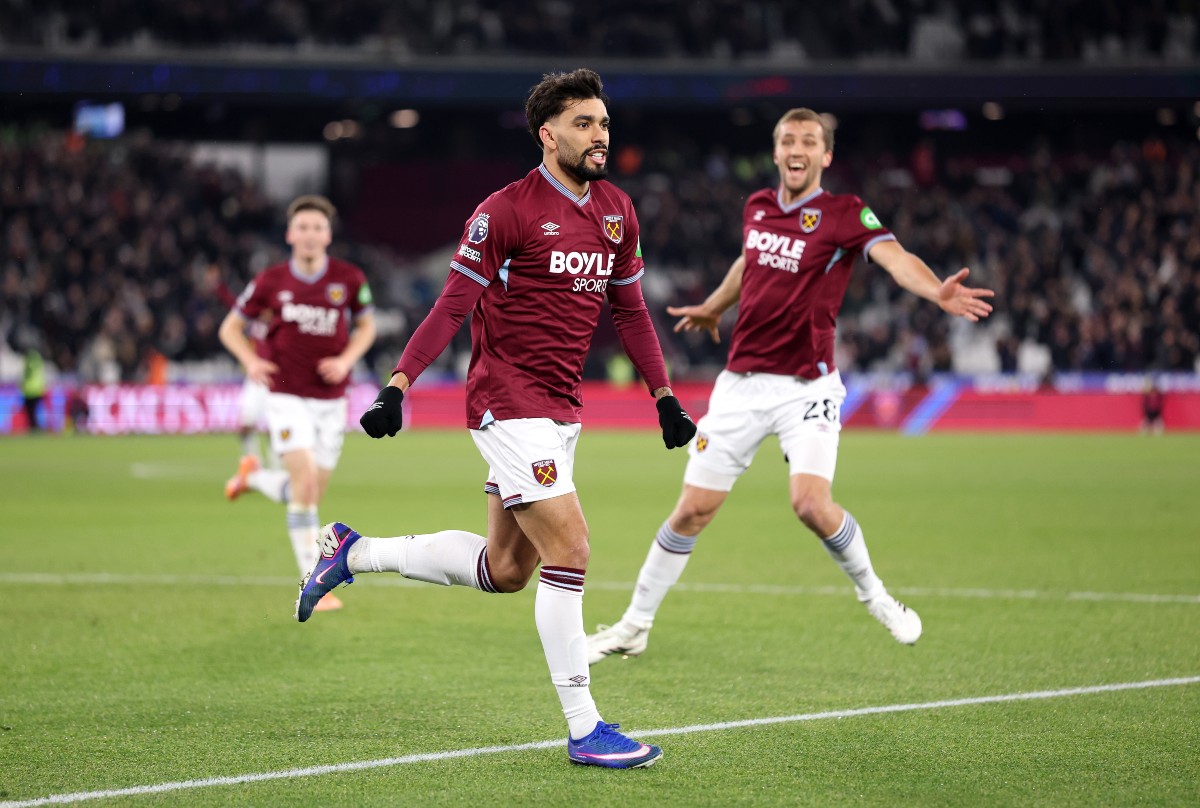 Lucas Paqueta celebrates a goal for West Ham