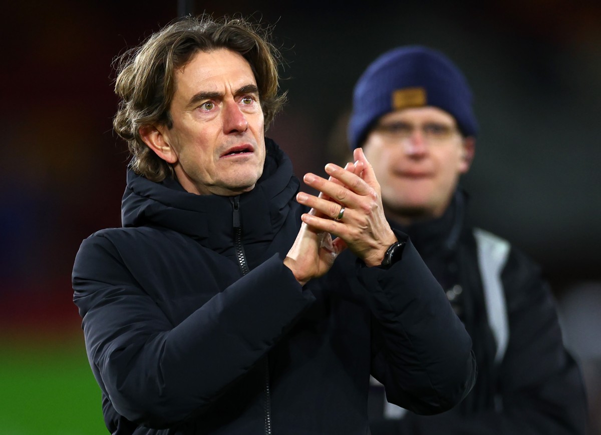 Thomas Frank applauds the Tottenham fans after the Bournemouth game