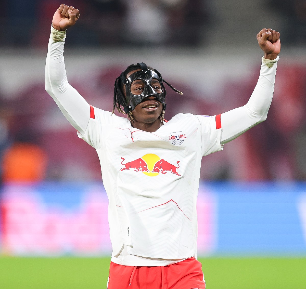 Yan Diomande celebrates a goal for RB Leipzig
