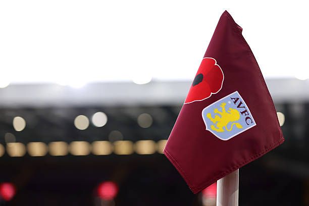 A detailed view of the Remembrance Day themed corner flag, seen inside the stadium prior to the Premier League match between Aston Villa and Bournemouth at Villa Park