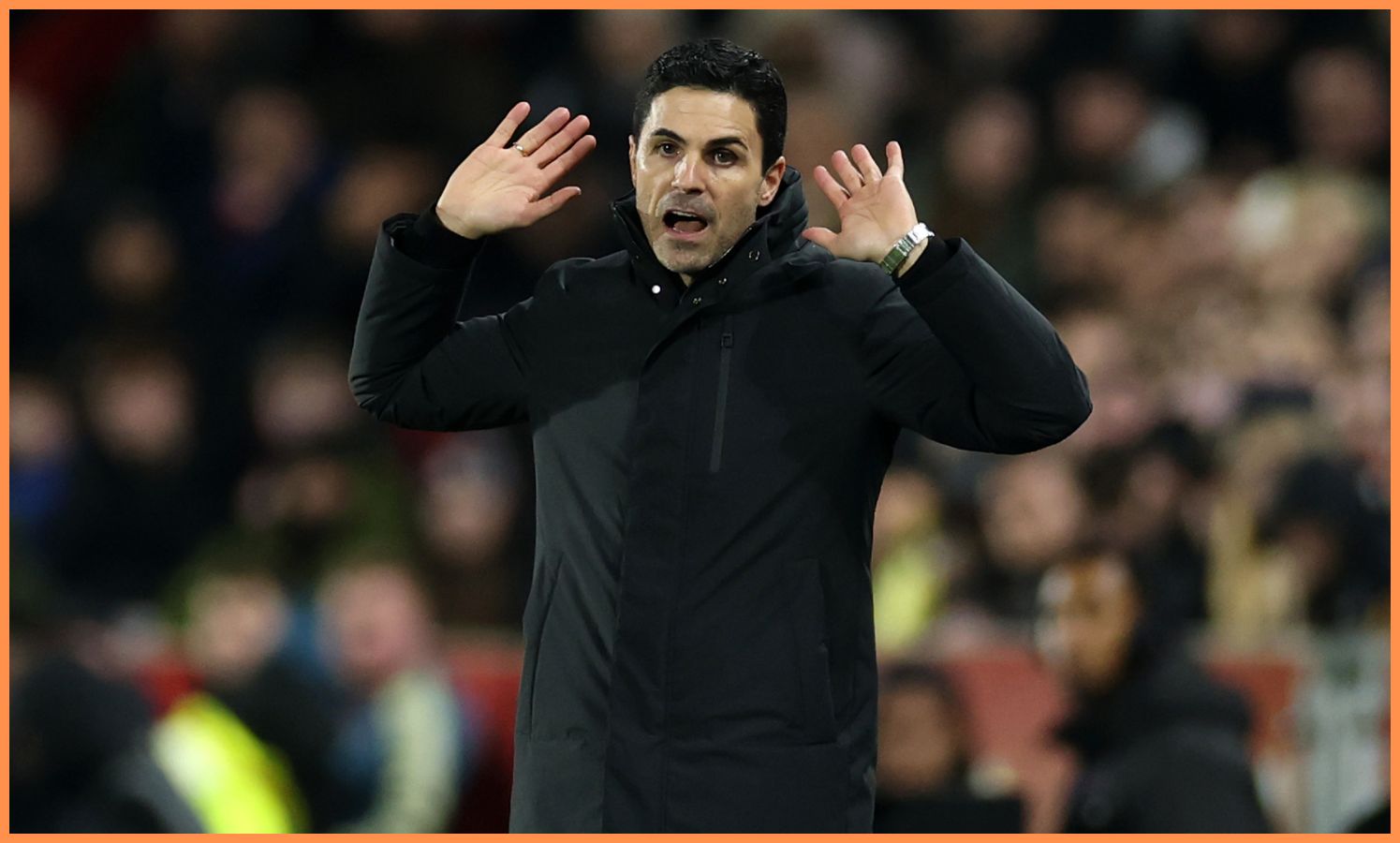 Arsenal manager Mikel Arteta reacts during the draw vs Brentford