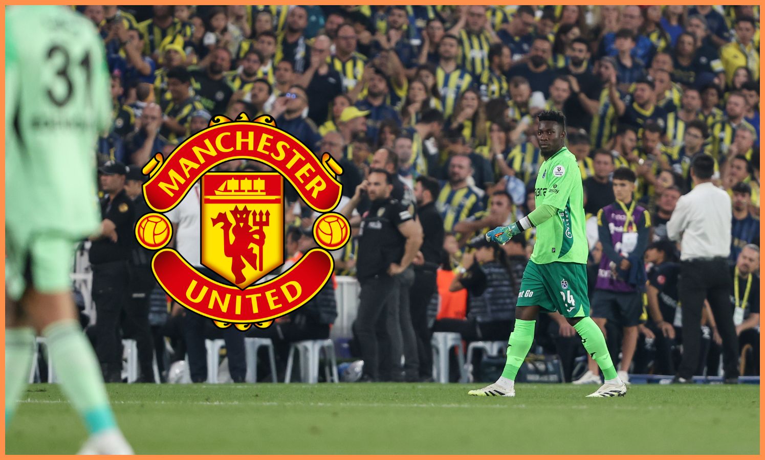 Andre Onana and the Manchester United logo