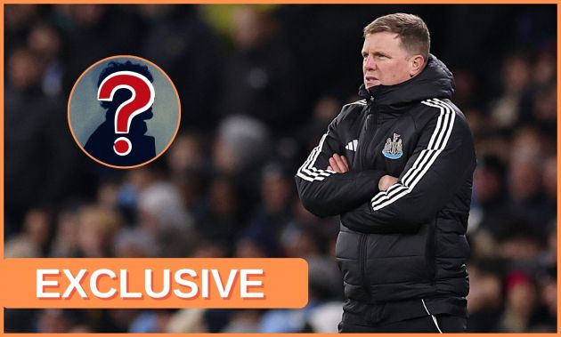 Newcastle United manager Eddie Howe, plus 'exclusive' banner