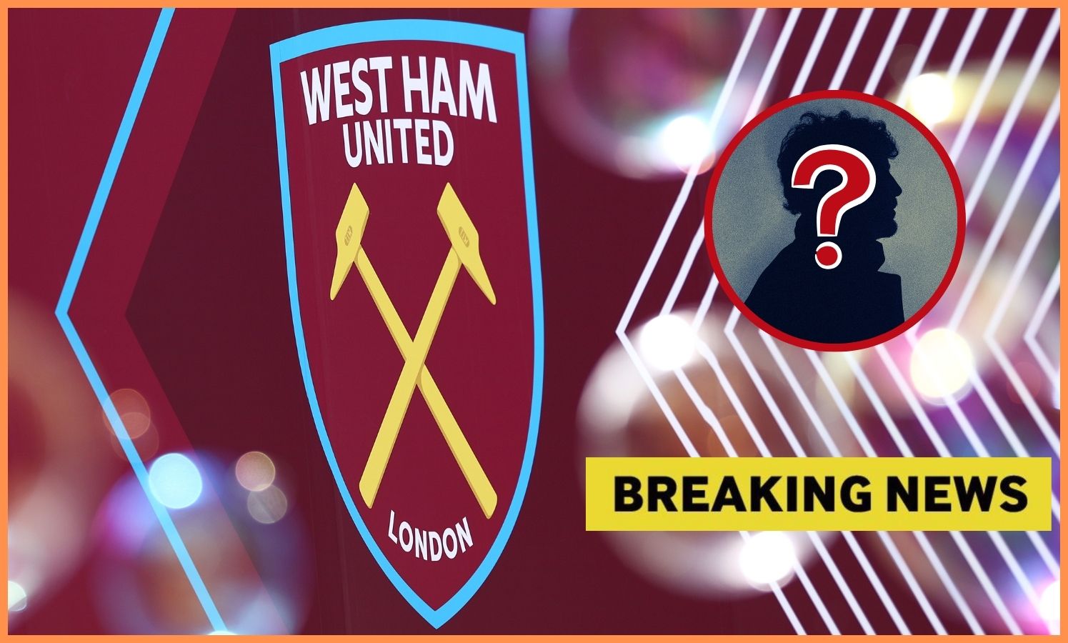 West Ham United logo and 'breaking news' banner