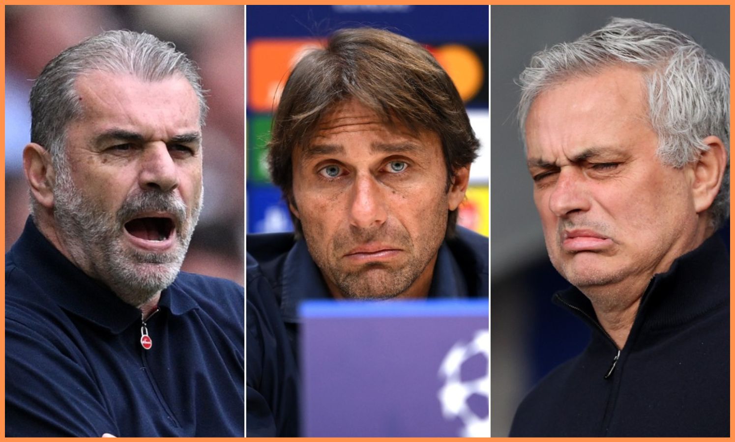 Ange Postecoglou, Antonio Conte, and Jose Mourinho