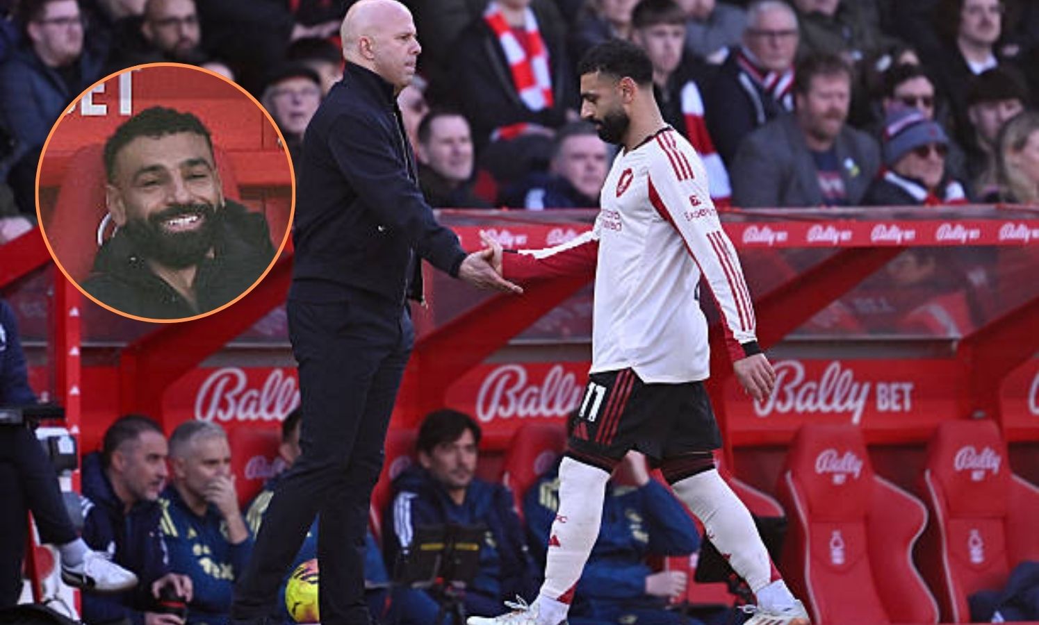 Mohamed Salah after being taken off against Nottingham Forest
