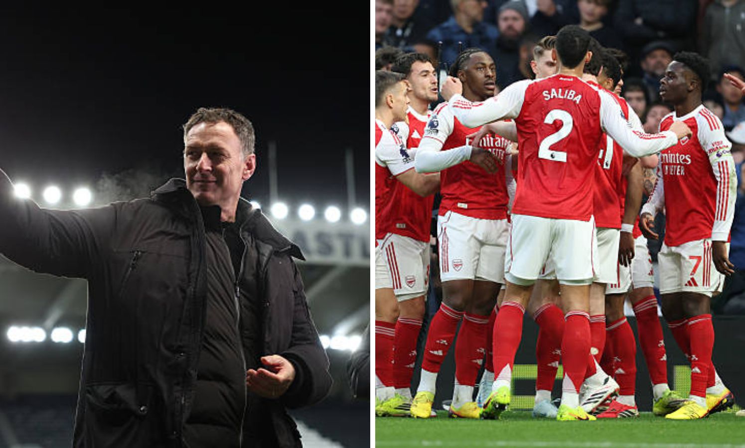Split image of Chris Sutton and Arsenal players celebrating
