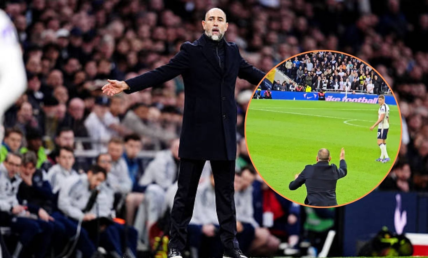Tottenham manager Igor Tudor with overlay of the incident between Micky van de Ven and Tudor