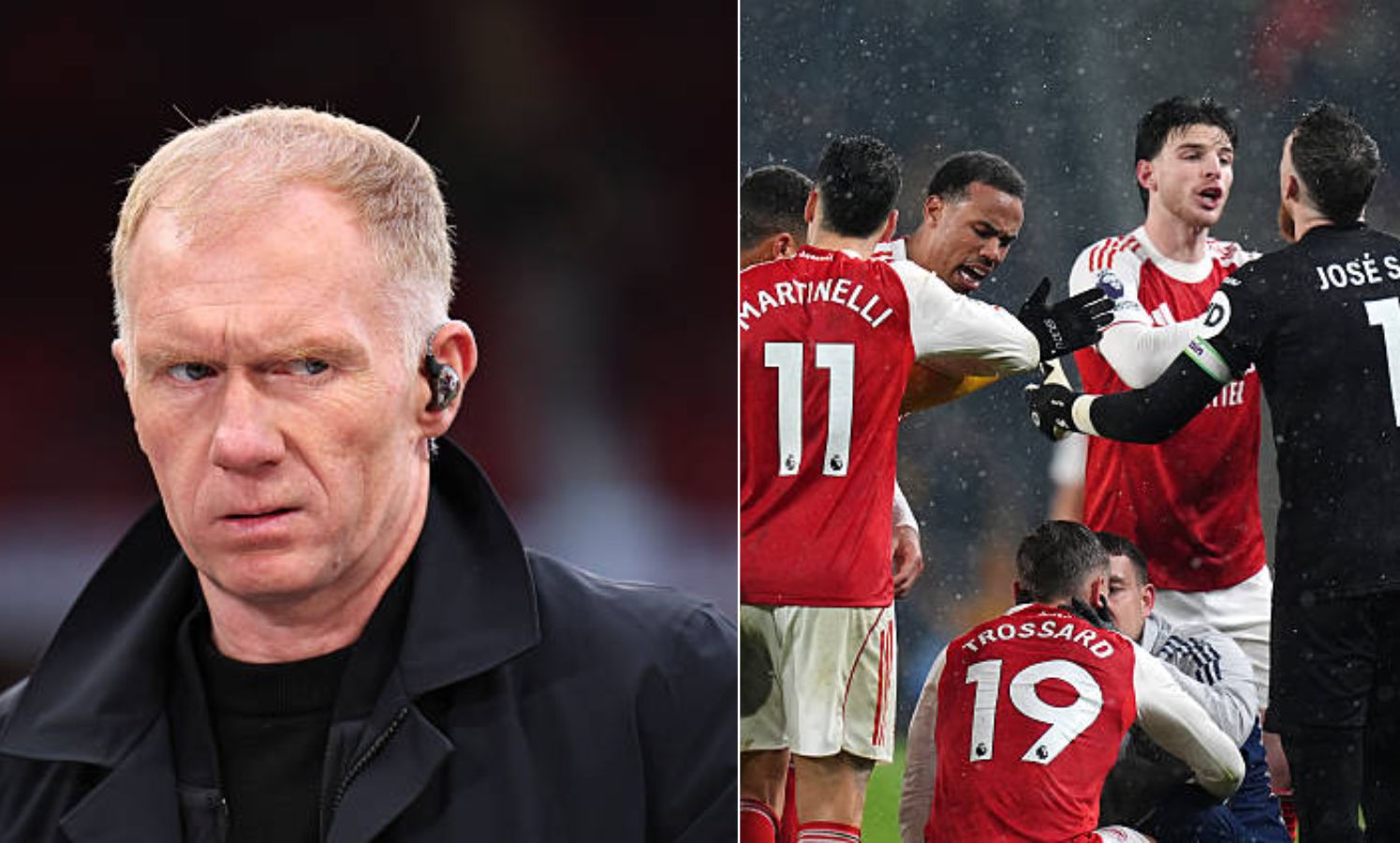Split image of Paul Scholes and Arsenal players including Declan Rice
