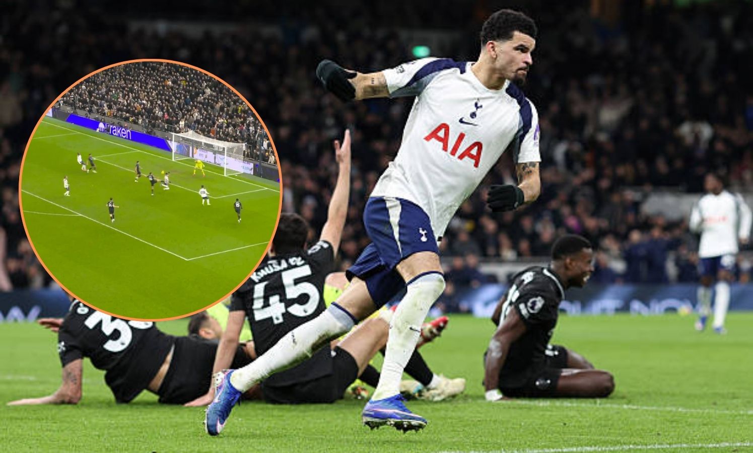 Solanke celebrates after scoring sensational scorpion kick goal