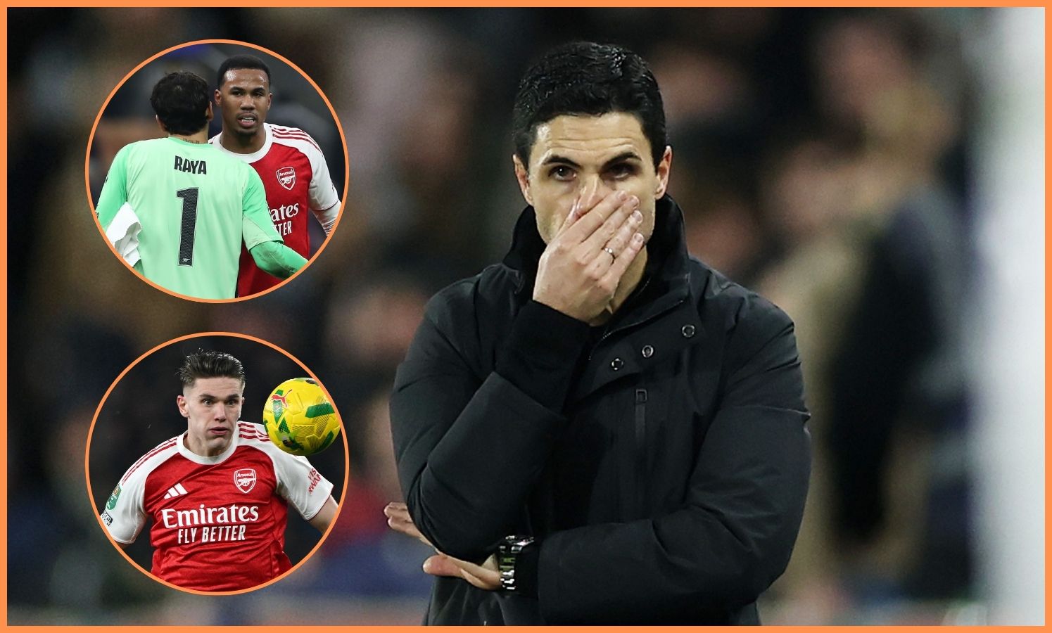 Mikel Arteta, David Raya, Gabriel Magalhaes, and Viktor Gyokeres